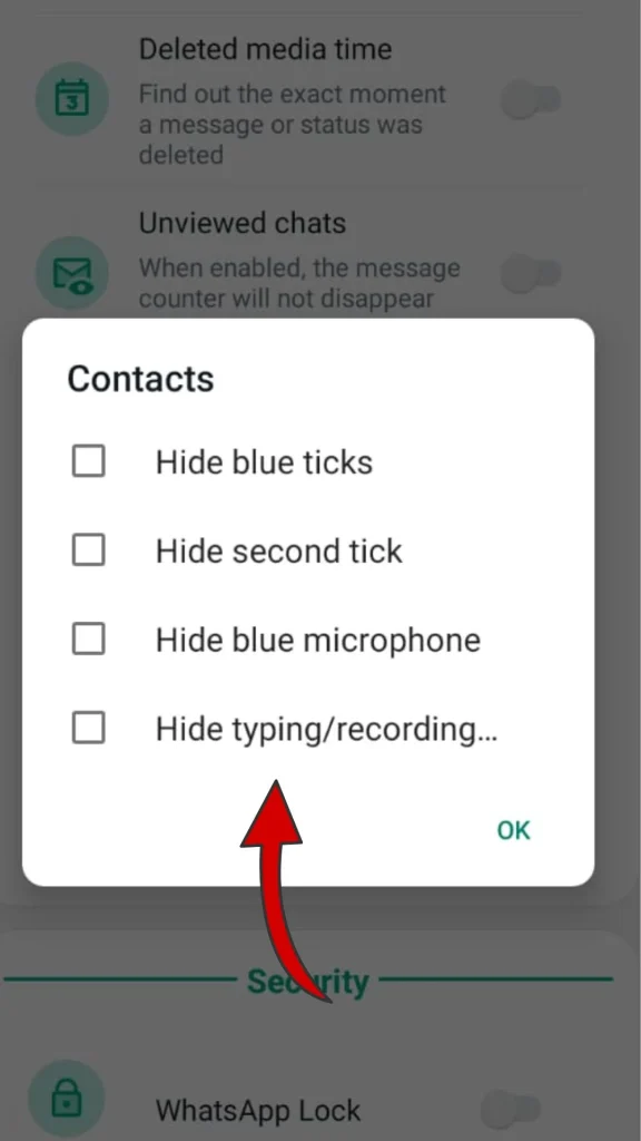 whatsapp plus Oficial Ocultar indicadores de escritura grabación